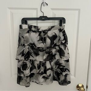 New York and Company Elegant Black and White Floral Skirt